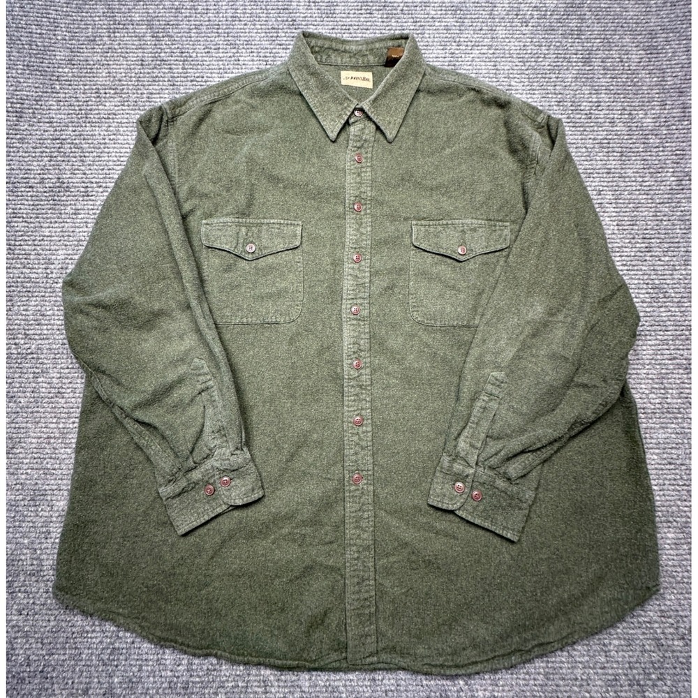 St. John's Bay Flannel Shirt Men 2XL Green Long Sleeve Button Up Heavyweight